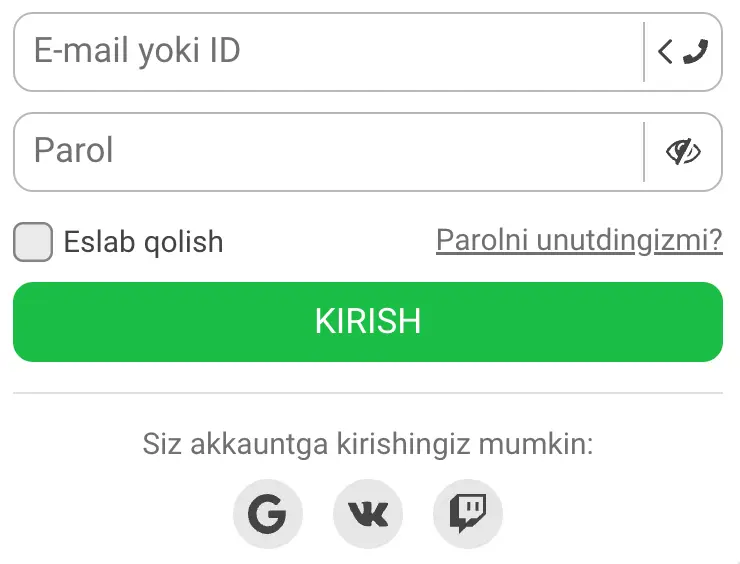 Xavfsiz kazino kirishi uchun email, telefon va ijtimoiy tarmoq variantlarini ko‘rsatuvchi 888Starz login formasi skrinshoti