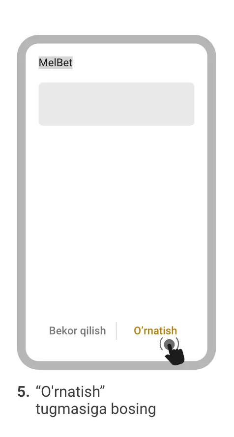 O‘zbekiston foydalanuvchilari uchun Melbet Casino Android apk yuklab olishning beshinchi bosqichi (o‘zbek tilida).