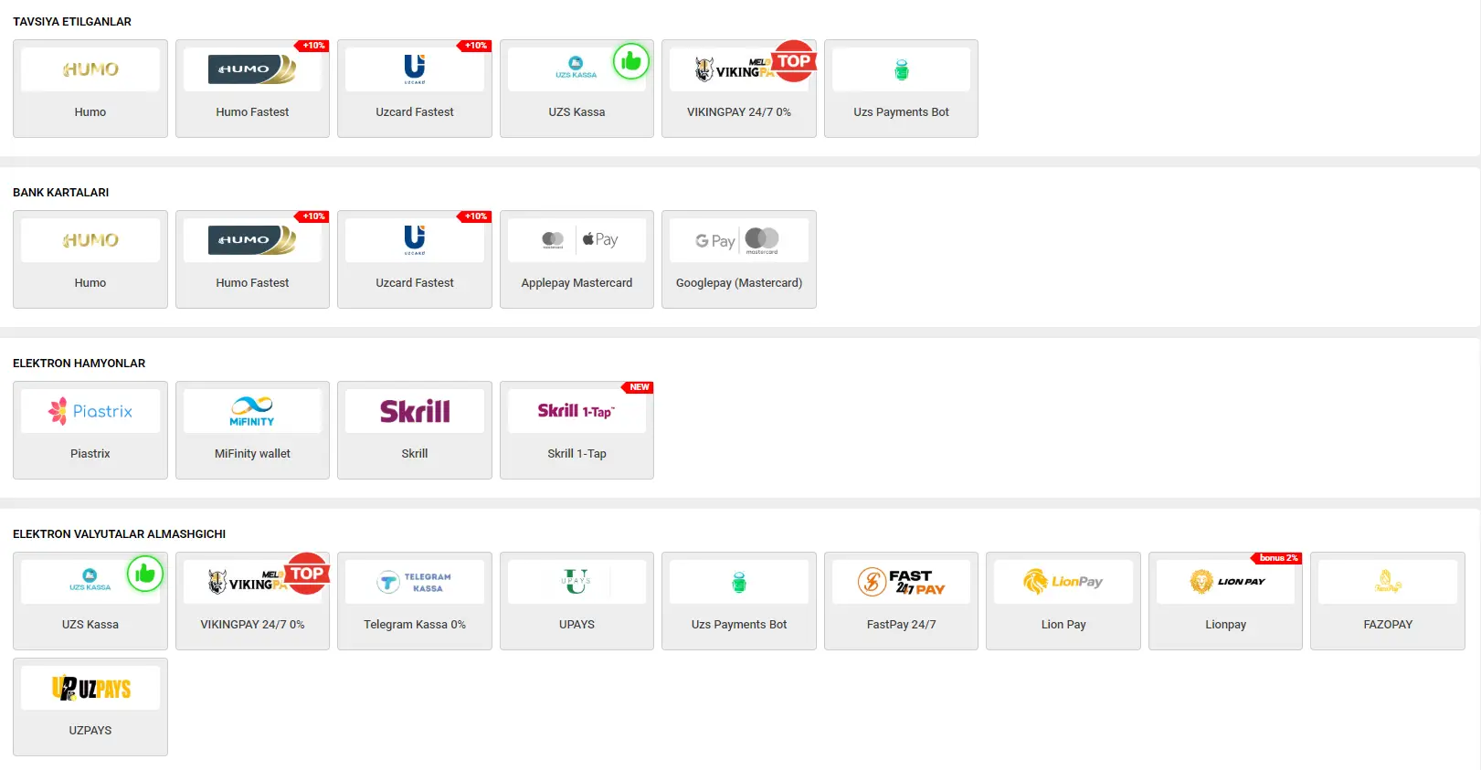 Melbet kazino O‘zbekiston depozit usullari skrinsheoti: Uzcard, Humo, kripto hamyonlar va elektron hamyonlar orqali to‘lovlar, mahalliy valyutada qo‘llab-quvvatlash bilan.