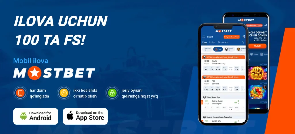 O‘zbek tilida ro‘yxatdan o‘tish, tikish va bonuslarga kirishni ko‘rsatuvchi Mostbet mobil kazino ilovasi skrinshoti
