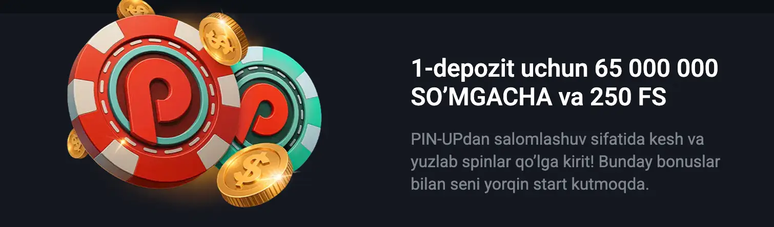 Mahalliy tilda Pin-Up Casino Uzbekistan xush kelibsiz bonusi va bepul aylanishlar taklifining skrinshoti.