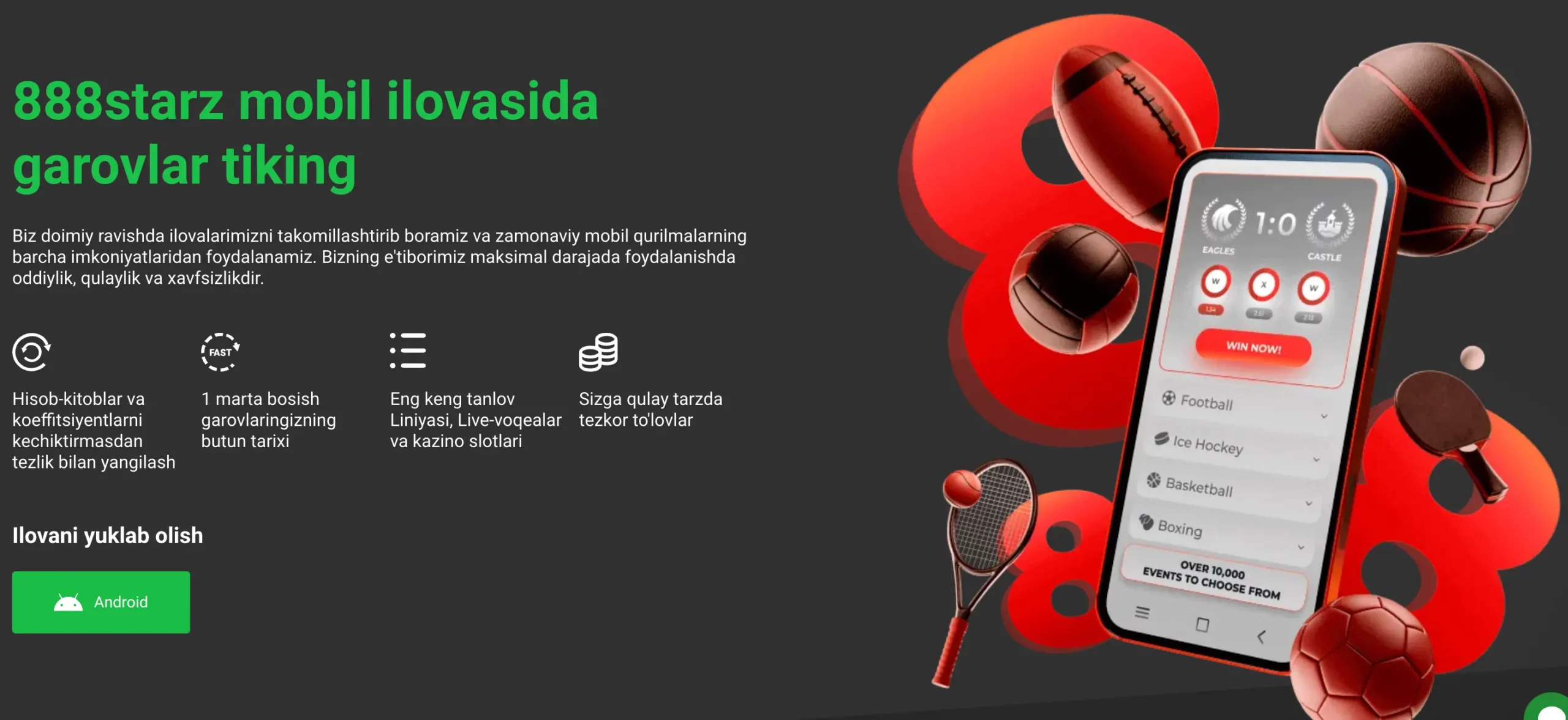 888Starz ilovasi uchun Apk Android yuklab olish havolasi