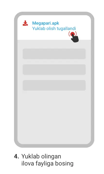 Android yuklab olishlar papkasidan tanlangan MegaPari APK fayli.