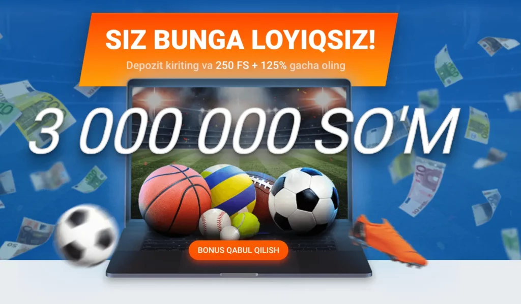 Mostbet Casino interfeysi, sport o‘yinlariga tikish va kazino o‘yinlari uchun 125% xush kelibsiz bonusi tasvirlangan.