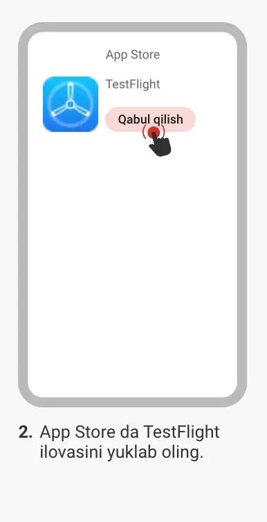MegaPari o‘rnatish uchun iPhone App Store orqali ochilgan TestFlight ilovasi yuklab olish sahifasi.