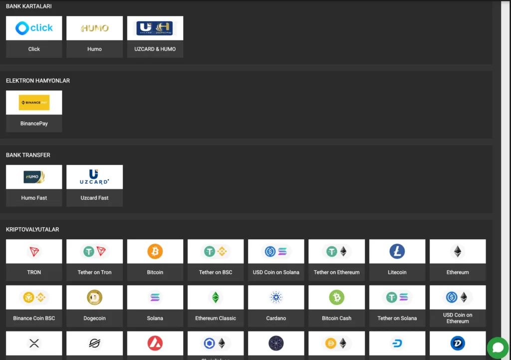 Win Win Uzbekistan Casino-ning yechib olish usullari keltirilgan koʻrinishi.
