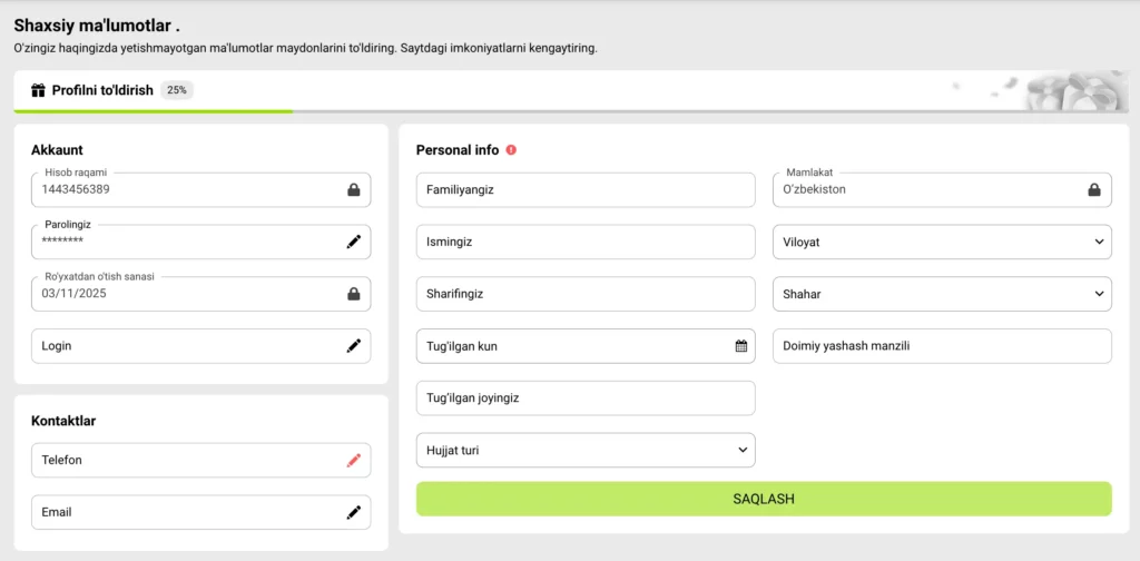 Foydalanuvchi Win-Win Kazinoda ID-card yuklash bilan KYC jarayonini yakunlanishi.