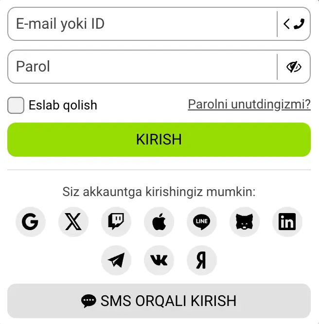 elektron pochta, telefon va ijtimoiy tarmoq imkoniyatlari bilan WinWin Casino kirish ekrani.