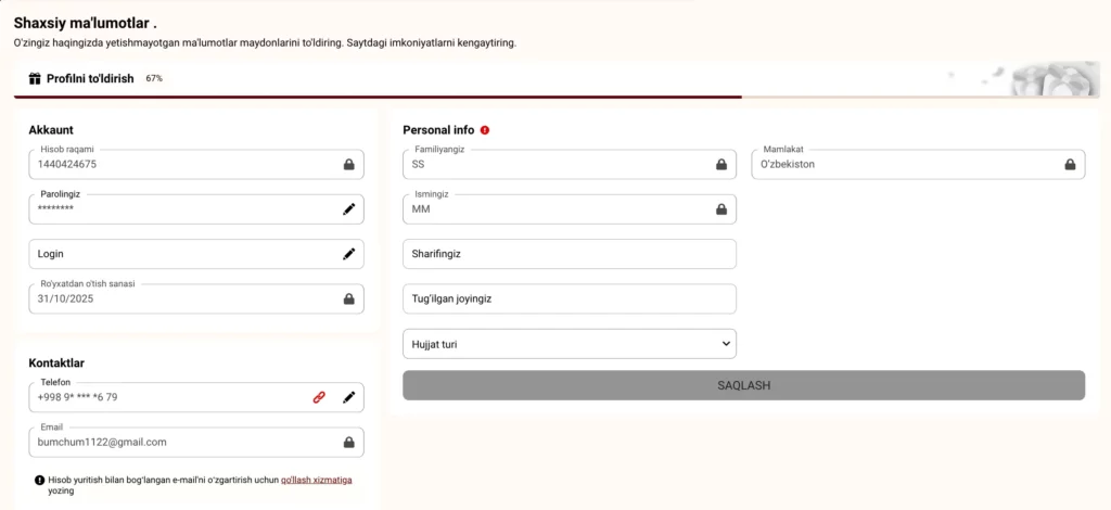 Yohoho Bet Uzbekistan KYC tasdiqlash sahifasi, ID va hujjat yuklash bo‘limi ko‘rsatilgan
