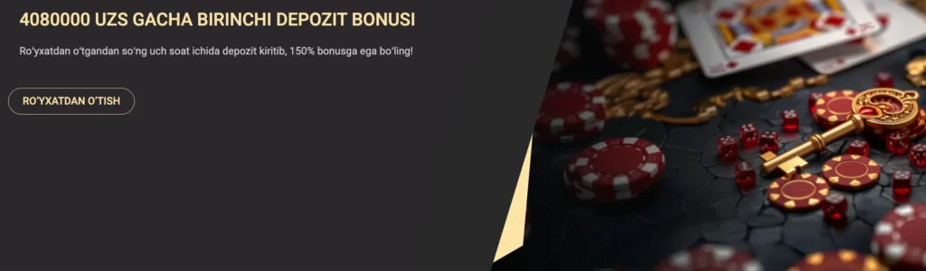 1xslots Uzbekistan saytining xush kelibsiz bonusi bannerining 100% mos tushish, maksimal 4 080 000 so’mgacha bo‘lganining ko‘rinishi