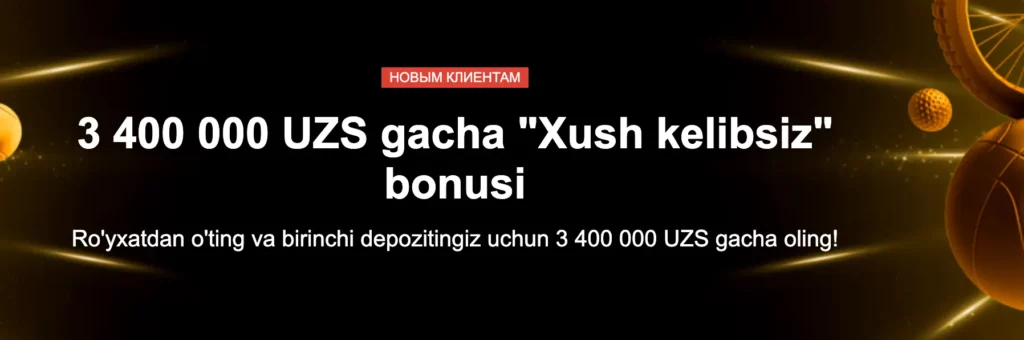 MarathonBet Uzbekistan jonli sport tikishlari uchun 3,400,000 so‘mgacha 100% bonus ko‘rsatilgan sahifa skrinshoti
