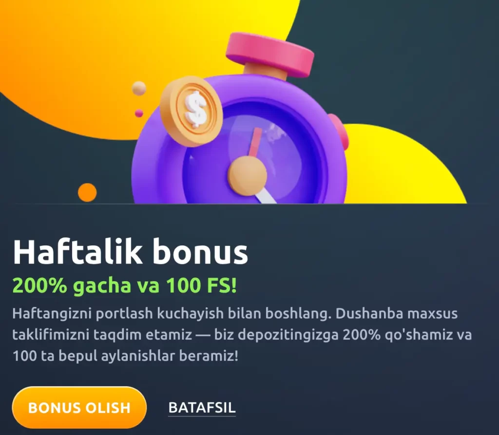 Vegasy Casinodagi Dushanba kungi qayta yuklash bonusi: depozitni oshirish va bepul aylanishlar taklifi