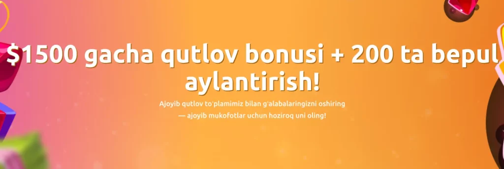 Vegasy Casino xush kelibsiz bonus banneri, yangi foydalanuvchilar uchun depozit mukofotlari va bepul aylanishlarni ko‘rinish rasmi.
