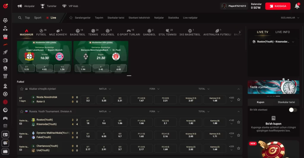 Pinco Casino sport kitobida jonli tadbirlar, koeffitsiyentlar va tikish opsiyalari skrinshoti