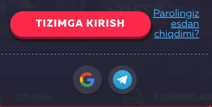 O‘zbekistonlik o‘yinchilar uchun Google va Telegram orqali login ko‘rsatilgan Vavada Kazino login shakli
