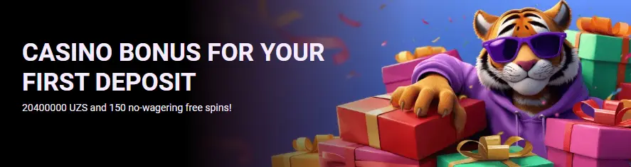 O‘zbekistonlik foydalanuvchilar uchun 100% bonus va 150 ta bepul Pincos taklifini ko‘rsatuvchi BetJam Kazino xush kelibsiz bonusi shakli