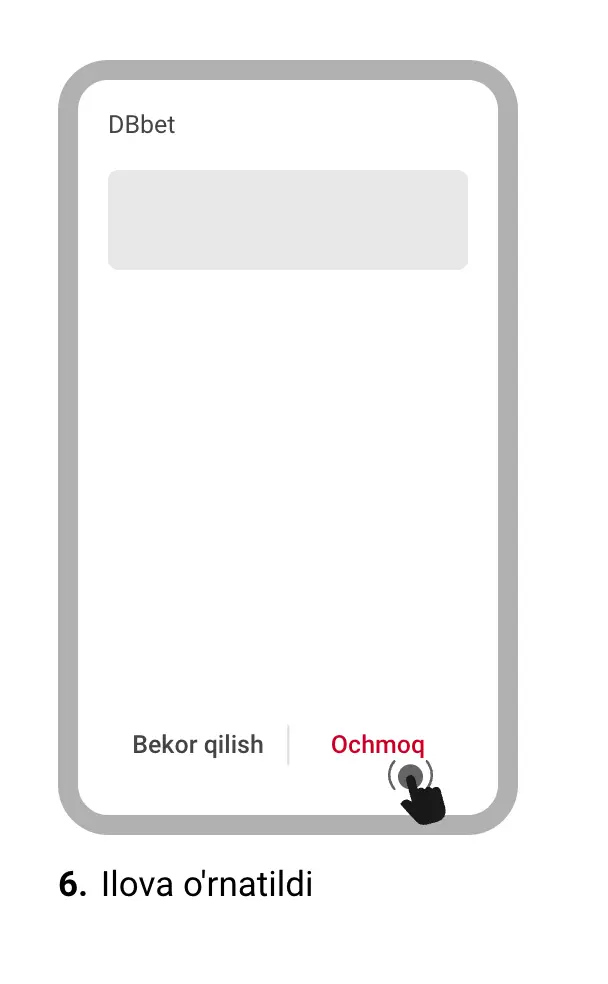 DBbet APK muvaffaqiyatli o‘rnatilganini ko‘rsatuvchi yakuniy ekran