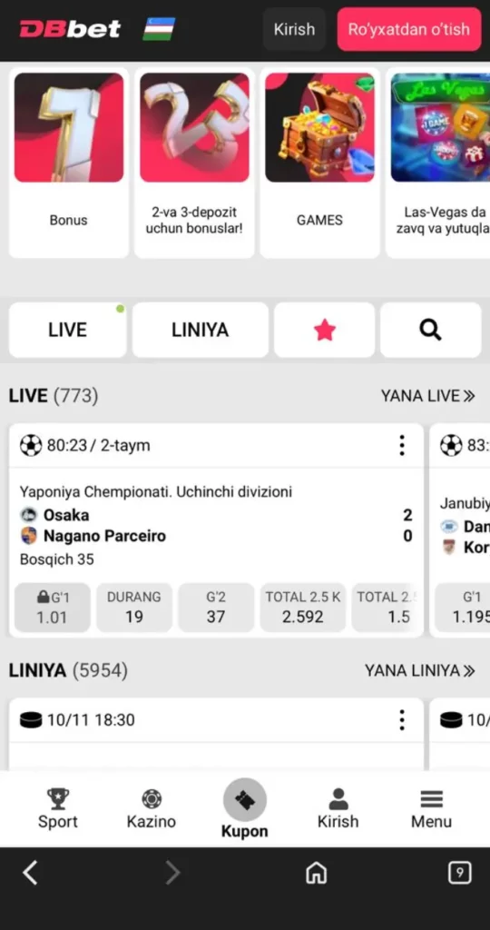 Brauzerda ochilgan DBbet O‘zbekiston mobil kazino versiyasi — crash o‘yinlari bilan