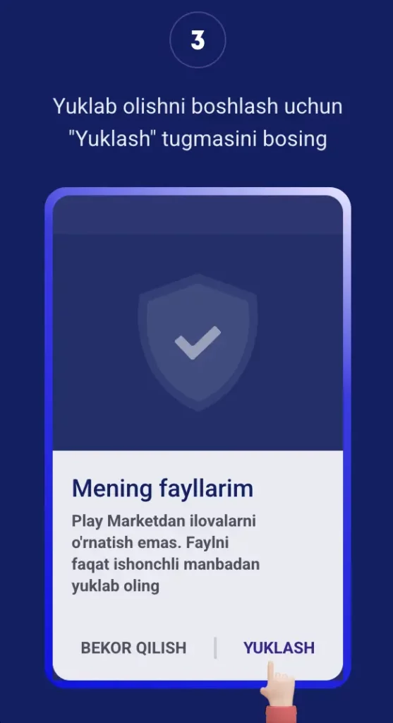 Olymp Casino APK faylini xavfsiz yuklab olish bo‘yicha Android tizimi oynasi.