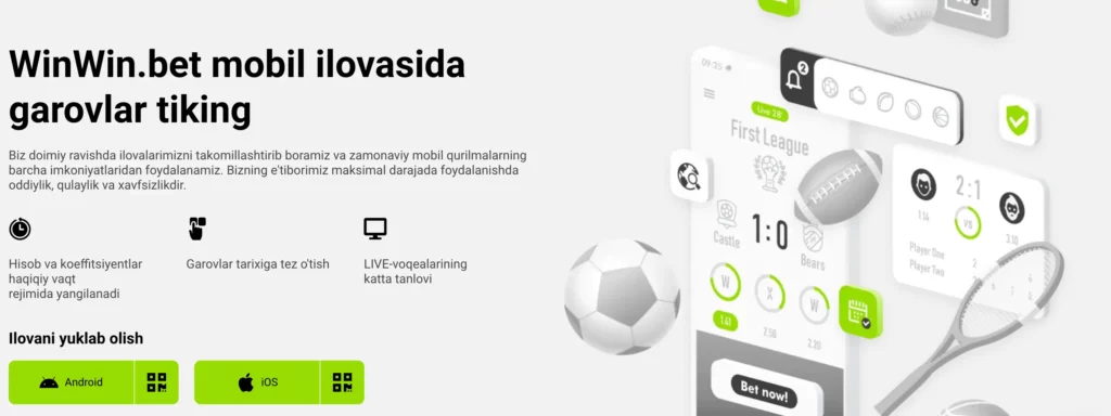 WinWin Bet kazino uchun Android va iOS qurilmalari uchun APK yuklab olish variantlari