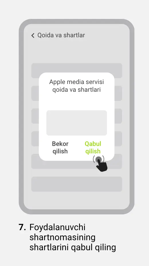 App Store mamlakatini o‘zgartirish bo‘yicha Apple shartlari va qoidalari ekrani