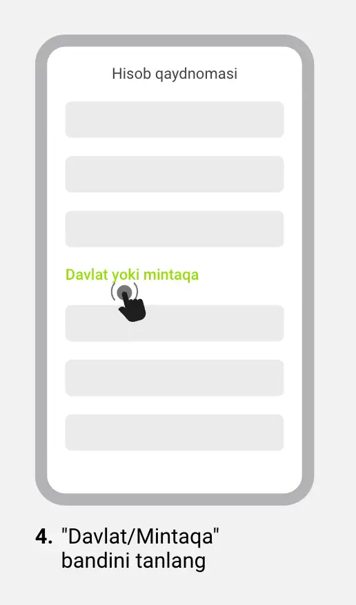 iPhone App Store sozlamalarida Country va Region menyusi