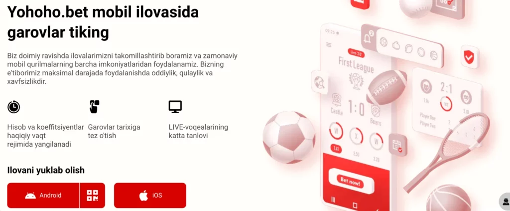 YohohoBet Android apk va iOS PWA o‘rnatish menyusi