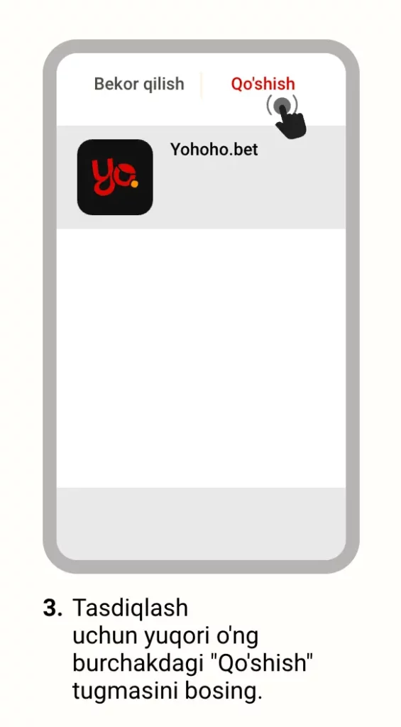 iOS qurilmada YohohoBet PWA ilovasini sozlash jarayonida “Add to Home Screen” tanlangan.