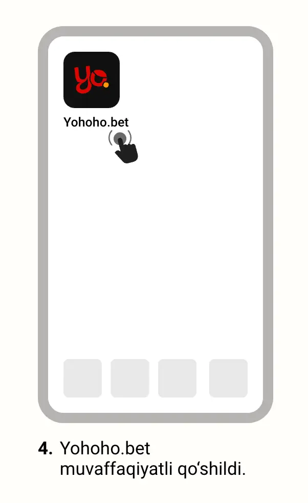 iPhone bosh ekranida YohohoBet PWA belgisi ko‘rsatilgan.