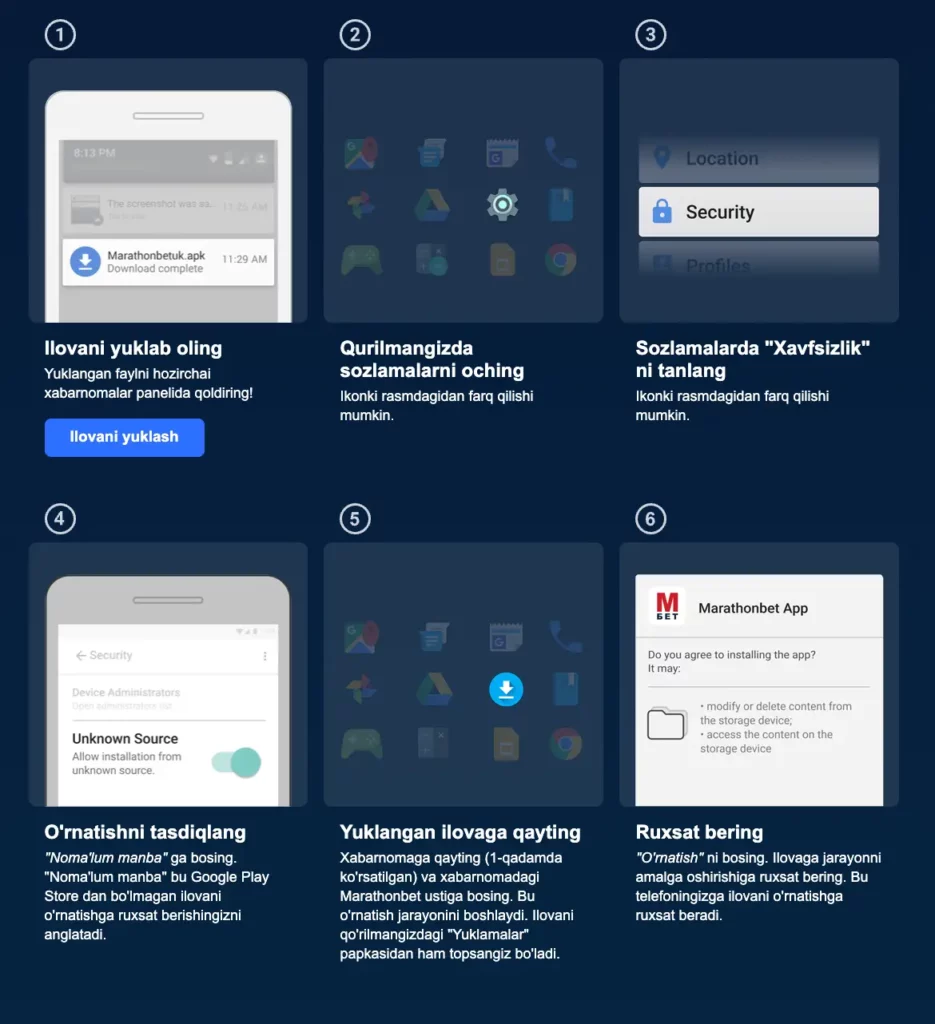 Interfaz de la App Marathonbet en Android