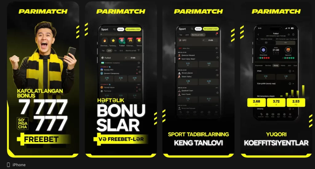 O‘zbek App Storeda kazino va tikishlar uchun Parimatch iOS ilovasini yuklab olish ekrani