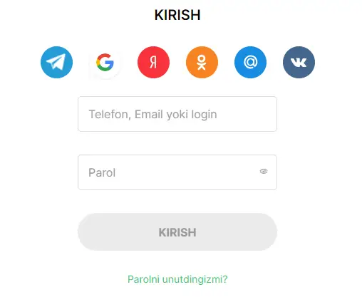 O‘zbek tilidagi Pokerdom login formasining skrinshoti, unda telefon va email orqali kirish maydonlari ko‘rinib turibdi
