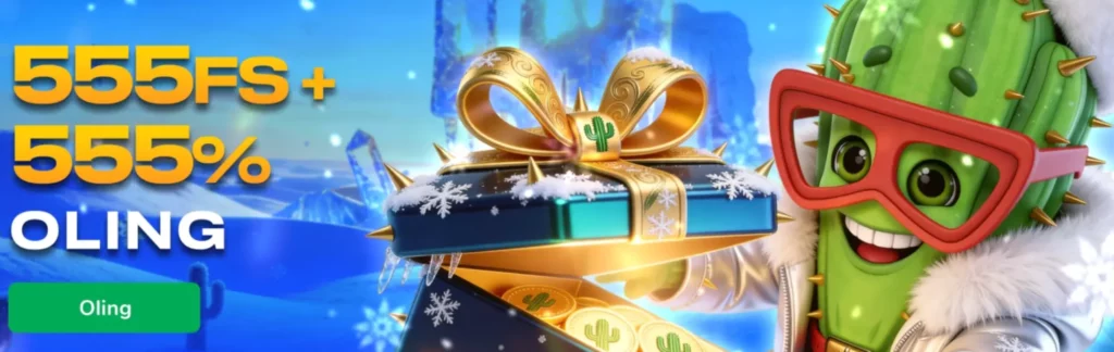 Cactus Casino Uzbekistan xush kelibsiz bonusi, 555% depozit moslashuvi va 555 bepul aylanishlar bilan.