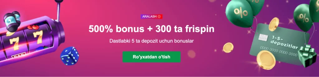 MarathonBet Uzbekistan xush kelibsiz bonusi, 60 000 000 so‘mgacha va 300 bepul aylanish taklifi bilan.